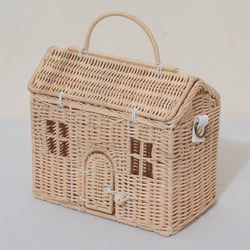 Funny Creative House Shape Rattan Women Wicker Woven Shoulder Crossbody Bags Summer Beach Straw Bag Handmade Travel Bag Handbags