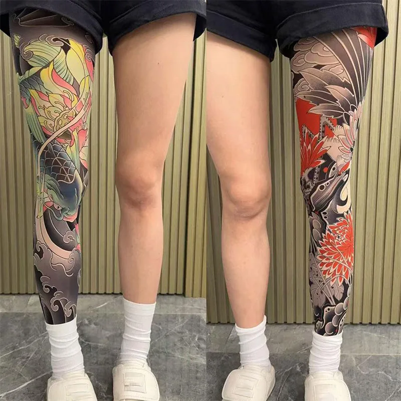 كامل الساق الوشم الجوارب الشمس واقية الدراجات الرجال بارد شخصية القيادة النساء الصيد الجوارب المرنة جوارب اليابانية مثير