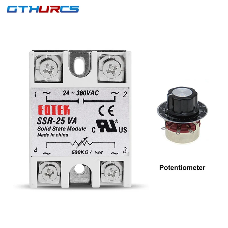 SSR 10VA 25VA 40VA Solid State Relay Voltage Regulator 24-380V AC Output with Potentiometer 10A 25A 40A