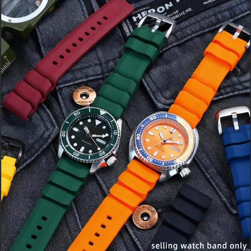 

Новый дышащий силиконовый спортивный ремешок для часов 22 мм, 24 мм, резиновый ремешок для любых часов, мягкий водонепроницаемый мужской аксессуар для Seiko