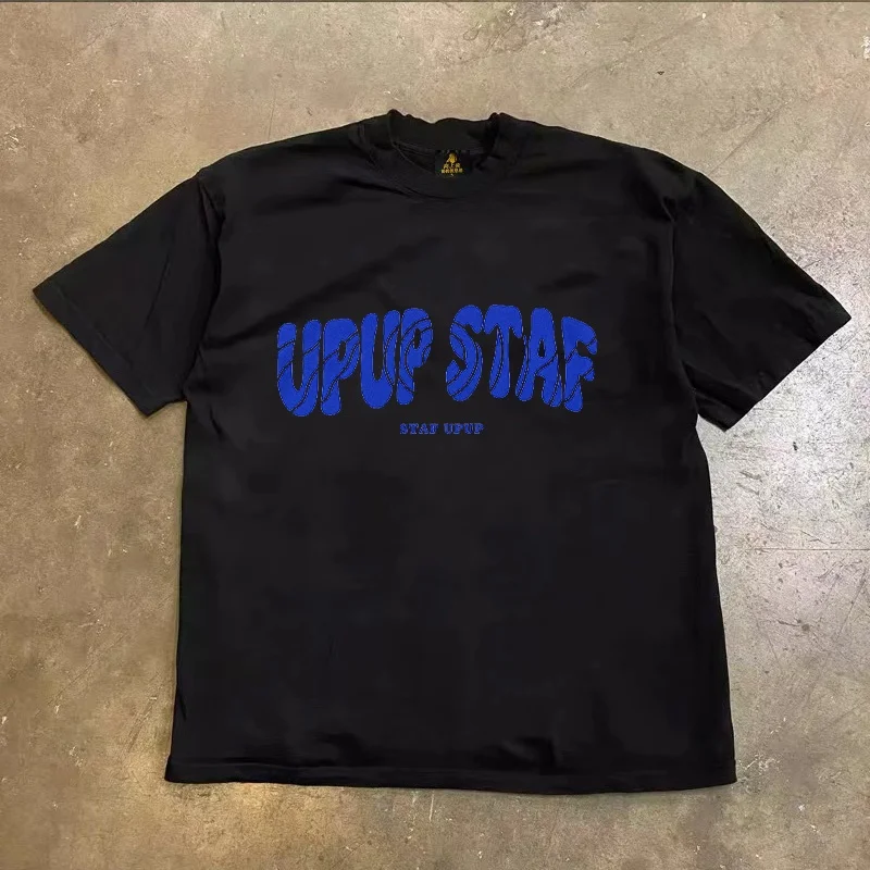 Loose Fit Cotton T-Shirt Unisex Short Sleeve Double Thread UPUPXIA Hero Print Sweat Absorbent round Neck Casual Summer Top