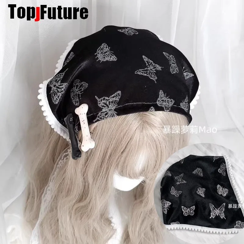 

Sweet Cool Women Men Shiny Butterfly Velvet Harajuku Pentagram Steampunk Punk Y2K Girl Triangular Bandage Gothic Versatile