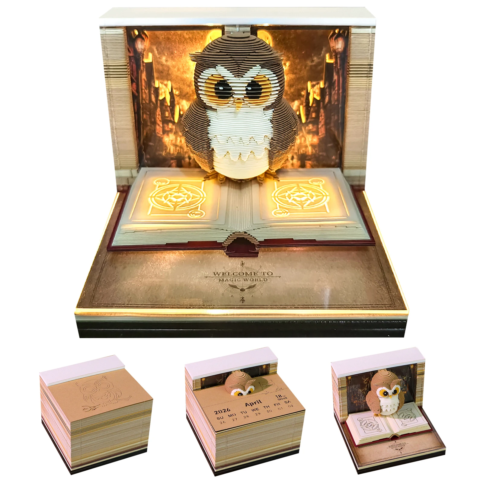 Calendar 2026 Desktop Decor 3D Notepad Owl-Shaped Tear Away 3D Memo Pad Block Note Offices Paper Notes Birthday Novel Gift
