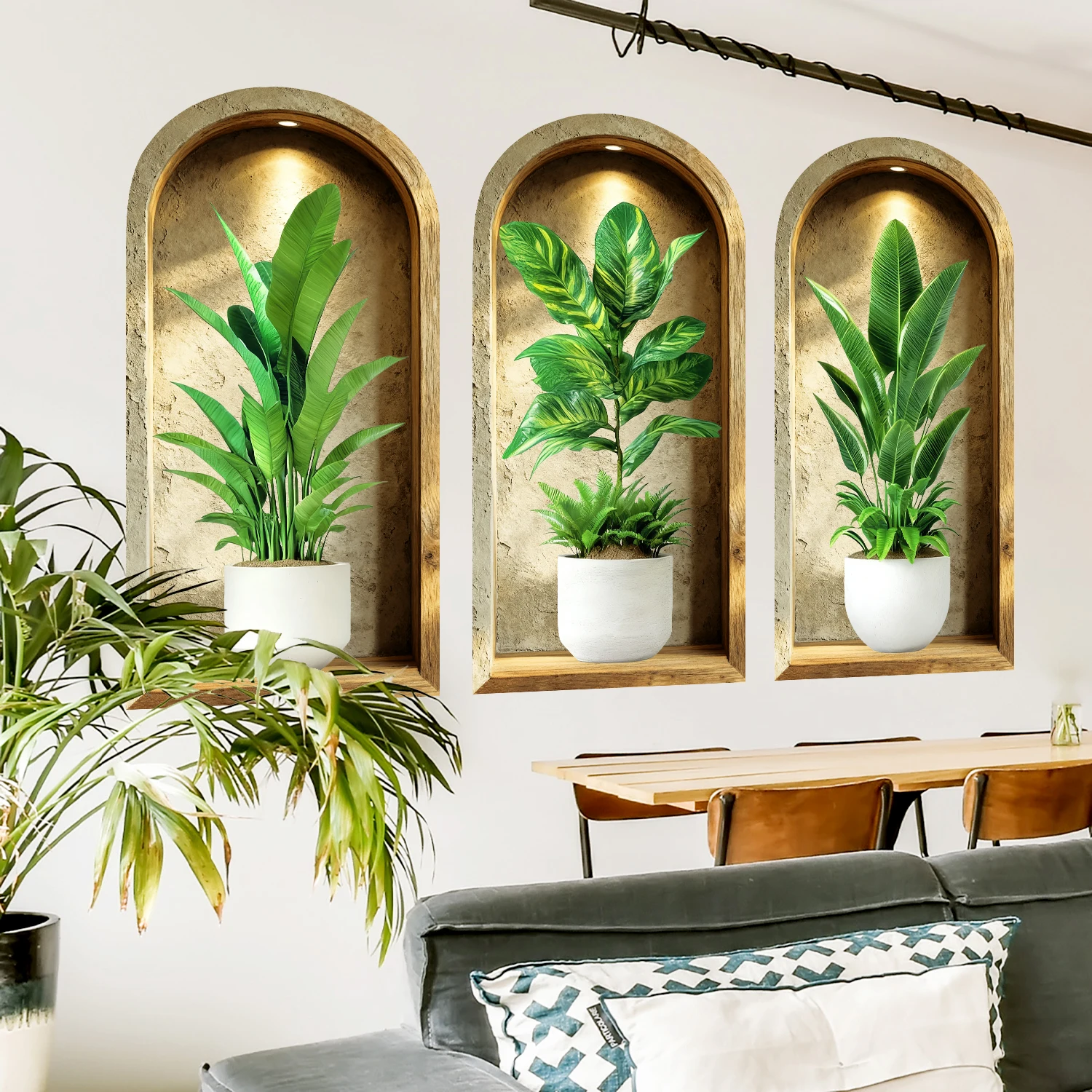 5 Styles Green Plants Simulated Archway Niche Potted Plant Painting Wall Stickers Bedroom Peel & Stick Art Mural Wall Decals