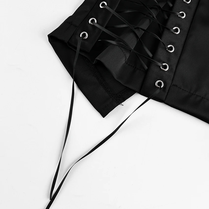 Linad Street Chic Black Satin Drawstring Skirts Woman 2026 Vintage Slim High Waist Straight Skirts Casual Lace Up Skirt Female
