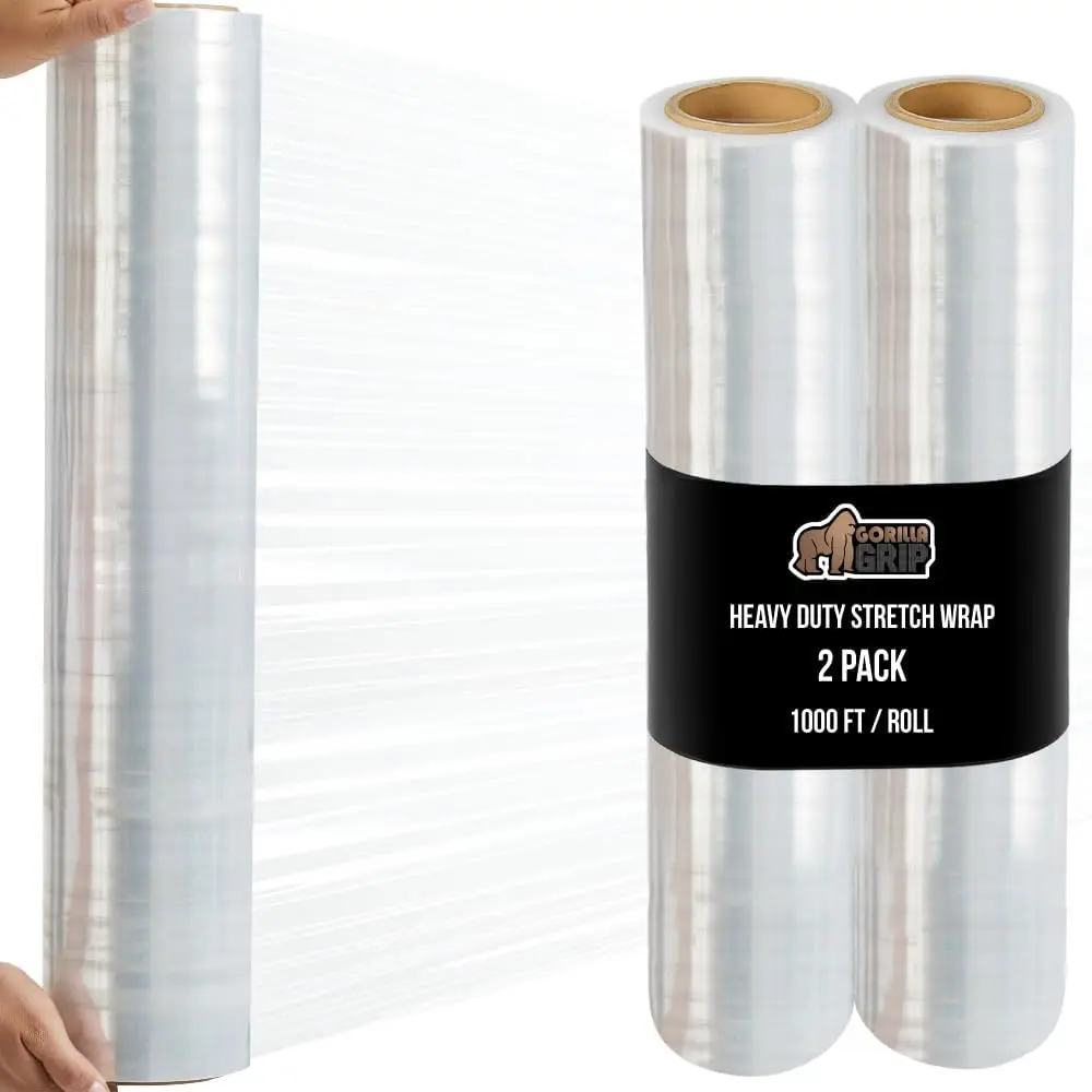 

500% Stretch Film Heavy Duty Plastic, 2 Pack 1000ft Shrink Wrap Rolls 24" Puncture Resistant, Industrial Strength f