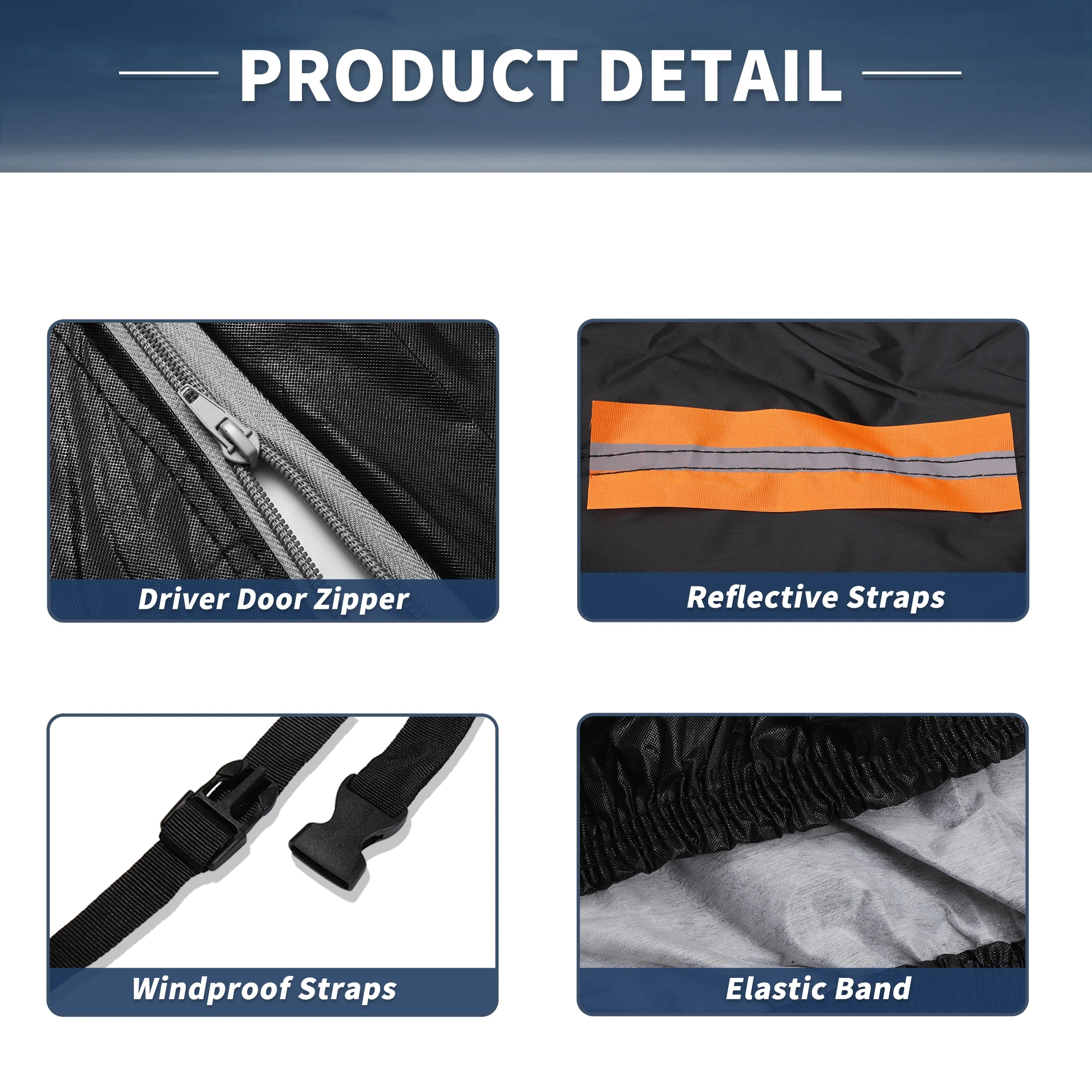 غطاء سيارة أكسفورد مقاوم للماء 210D-PU من Motoforti لسيارة جيب جراند 11-23 مع سحاب أسود #6