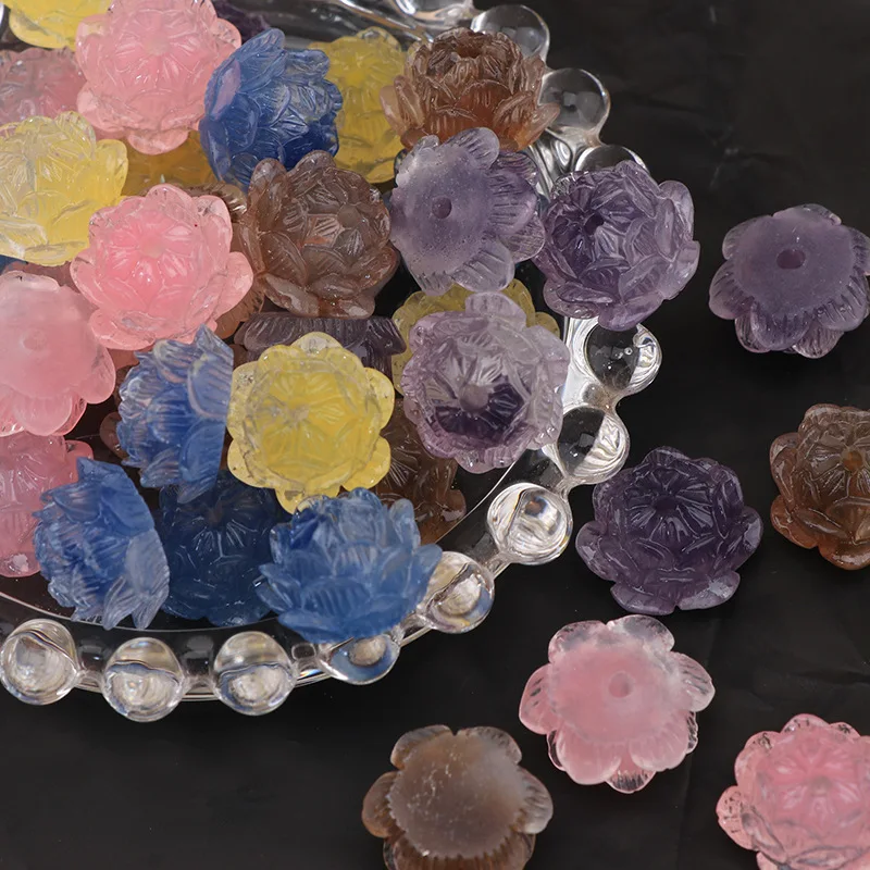 100PCS Kawaii Through Hole luminous lotus Resin 17MMX11MMDIY Beaded Mobile Phone Chain Pendant Bead Spacer Material Package