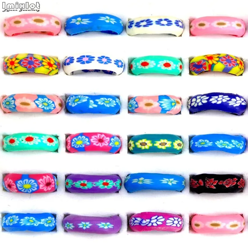 20PC Bohemia Colorful Cirle Daisy Flower Rings for Women Girls Handmade Ceramic Clay Ins New Trendy Rings Jewlery Gifts