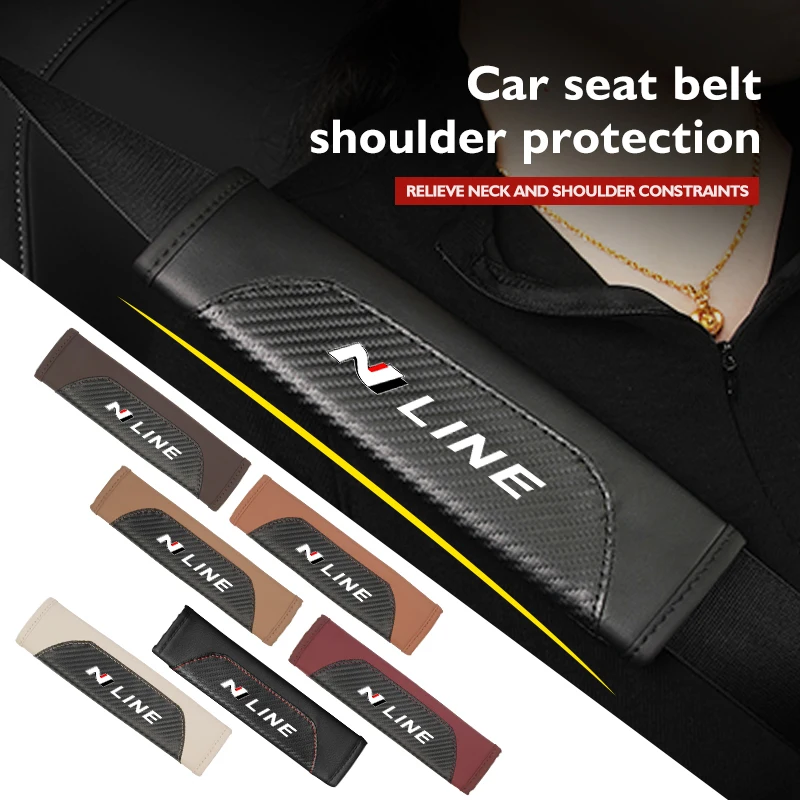 Seat Belt Shoulder Cover Leather Carbon Fiber Protection Pad For Hyundai N Line Tuscon NX4 I20 I30 I10 Sonata Elantra