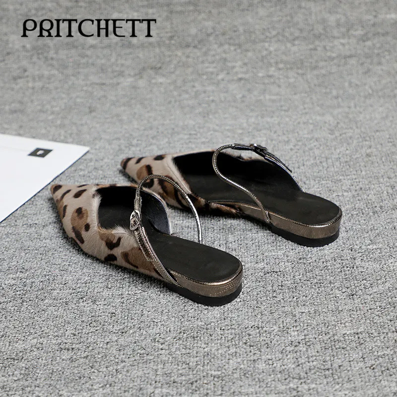 Leopard Print Ballet Flat Slippers Pointed Toe Raw Edge Empty Back Sexy Slippers Fashionable Temperament Plus Size Women's Shoes