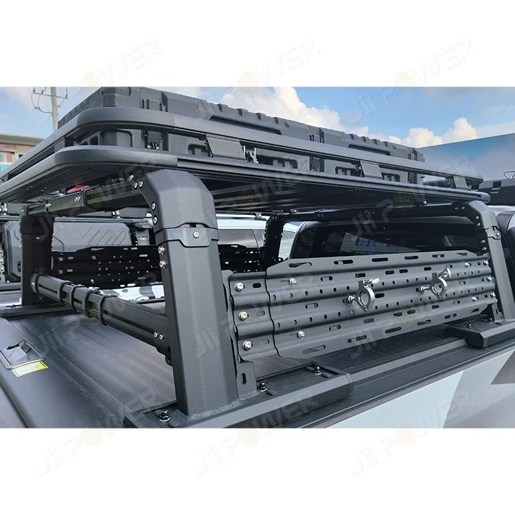 

JP16 ODM Pickup Car Aluminum Bed Rack Adjust with Expansion Boards Side Storage Boxes for Jt Ranger F150 4runner