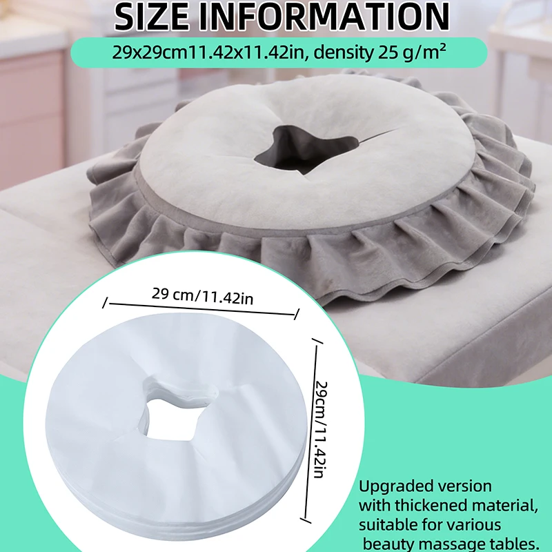 100 Pieces of Disposable Non-Woven Massage Bed Pads with Face Holes - Disposable Face Pads for Massage, Face Pillows, and Face Cushions - Soft White Face Cradle Covers, Suitable for Beauty Salons and Spas