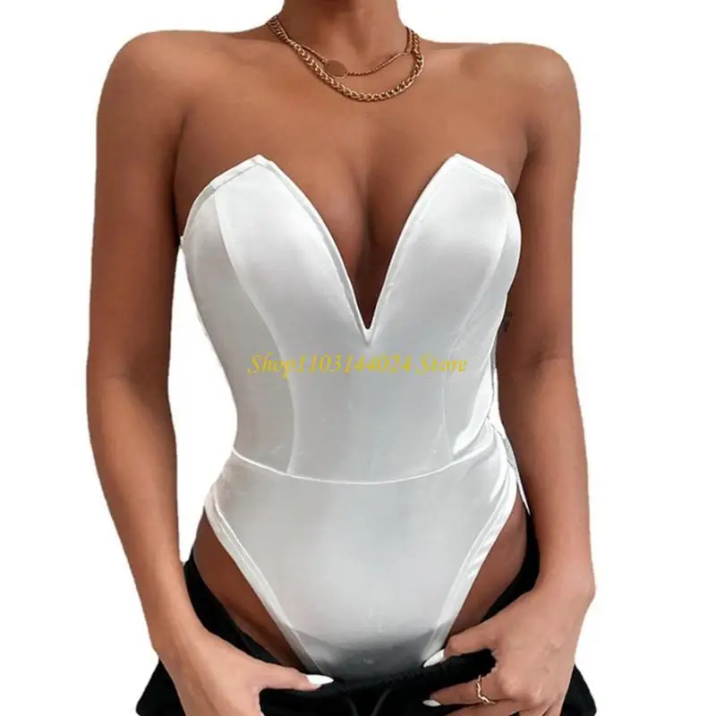 N5KE رومبير بدون حمالات نمط Insgram جمبسوت على شكل قلب ورقبة على شكل قلب ملابس داخلية عصرية