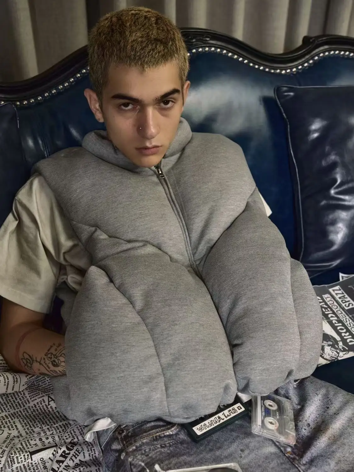 

Loose Thi Cotton Vest Air Layer Sle ex Autumn Winter Faionable Hooded Zipper Closure Color Long Sve Jaet