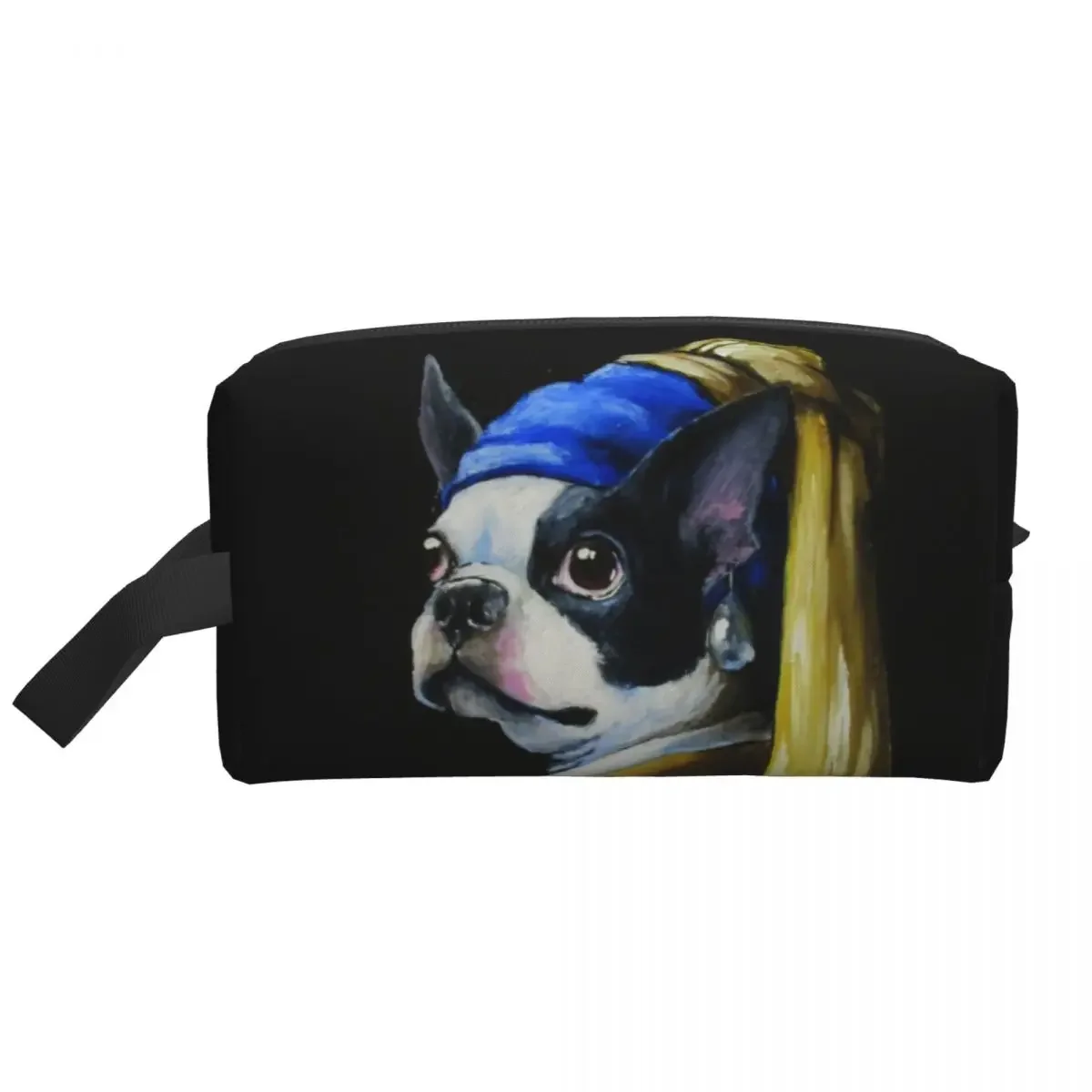 With A Pearl Earring Makeup Bag for Women Travel Cosmetic Organizer Fashion Cartoon Boston Terrier Dog Storage Toiletry Bags