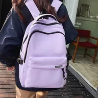 Large Capacity Solid Color Student Backpack Junior and High School Simple Black Travel Backpack 6