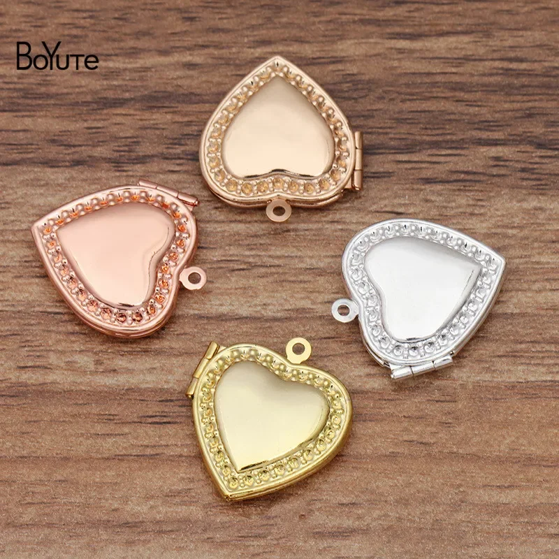 BoYuTe (10 Pieces/Lot) 20*4.5MM Metal Brass Heart Locket Pendant Charms Diy Hand Made Open Photo Locket Jewelry Accessories