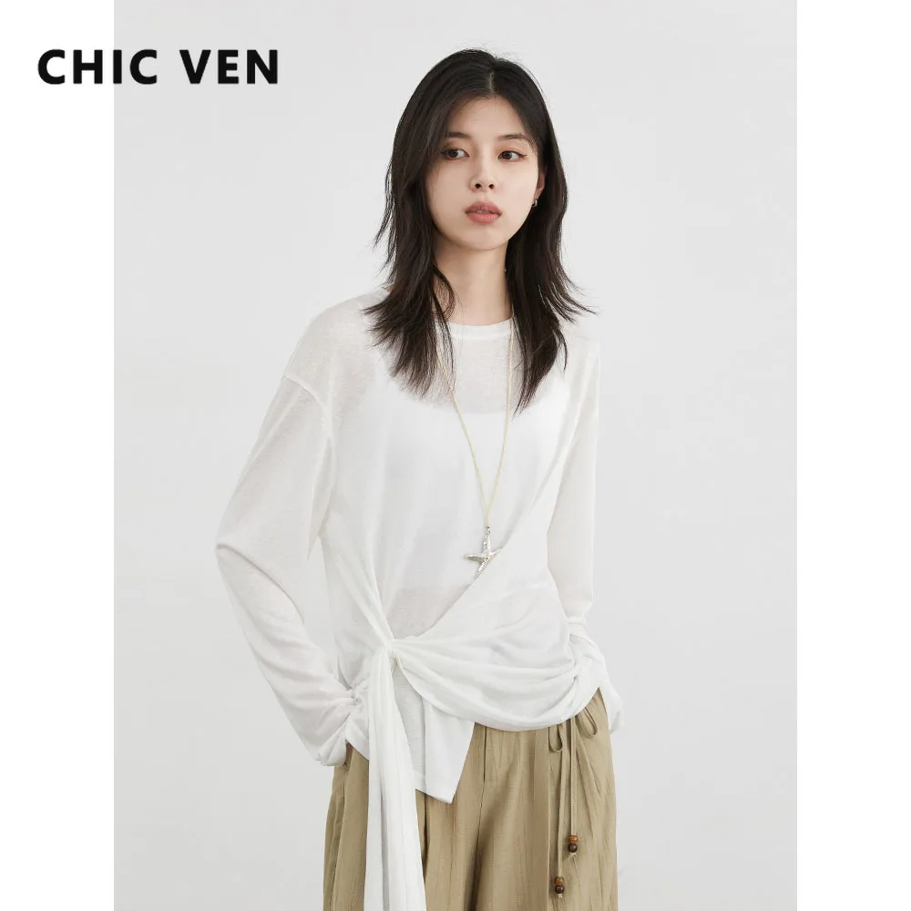 

CHIC VEN женские футболки корейские свободные пуловеры с круглым вырезом и длинными рукавами модные женские повседневные пуловеры весна осень новинка 2025