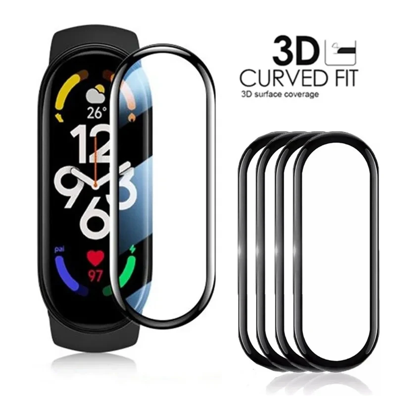 3PCS Screen Prtoector Glass for Xiaomi Mi Band 8 7 6 5 Protective Films on Xiomi miband 8 7 Curved Full Cover Protection Film