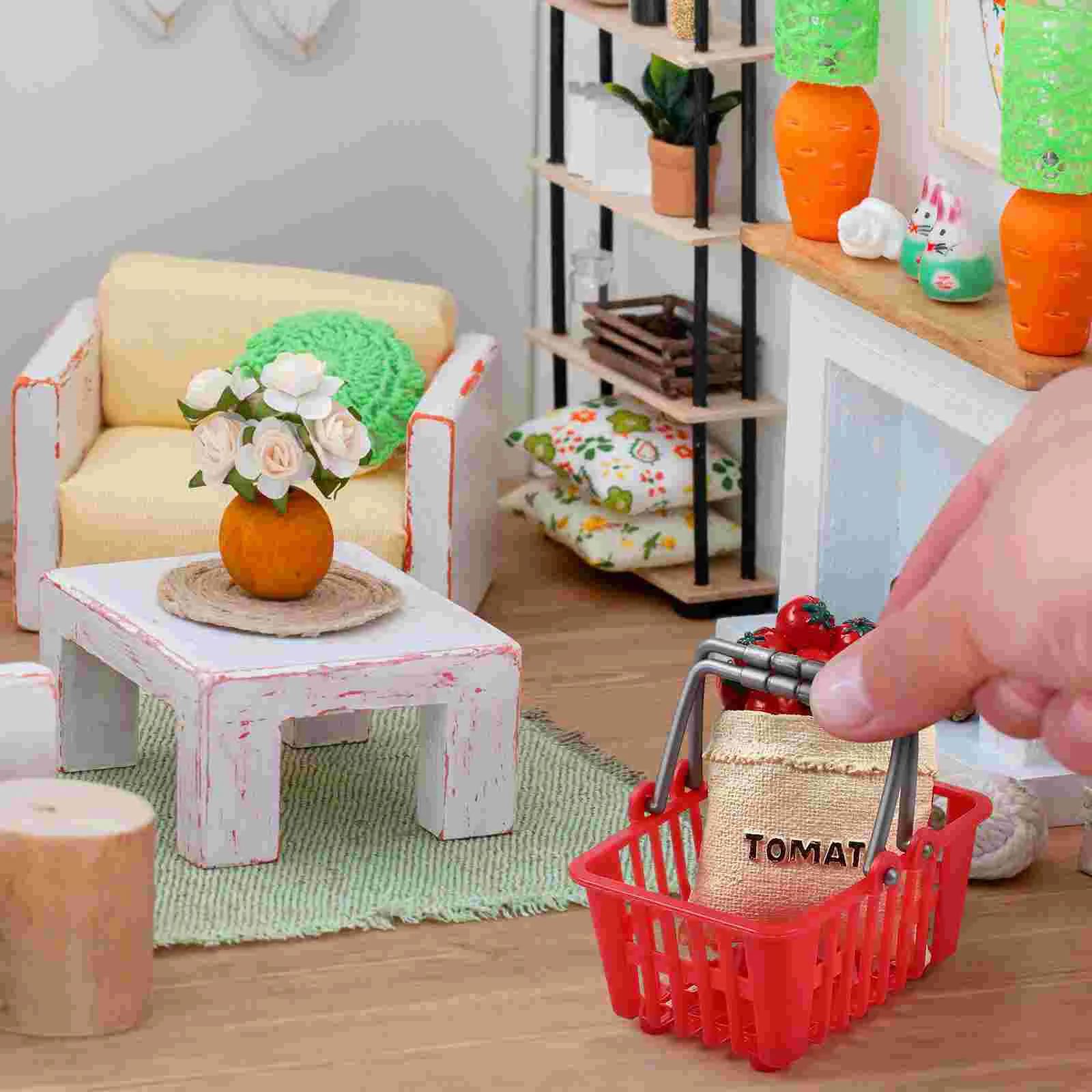 10 pçs mini cesta de compras pequenas cestas modelo plástico casa em miniatura ornamento brinquedos