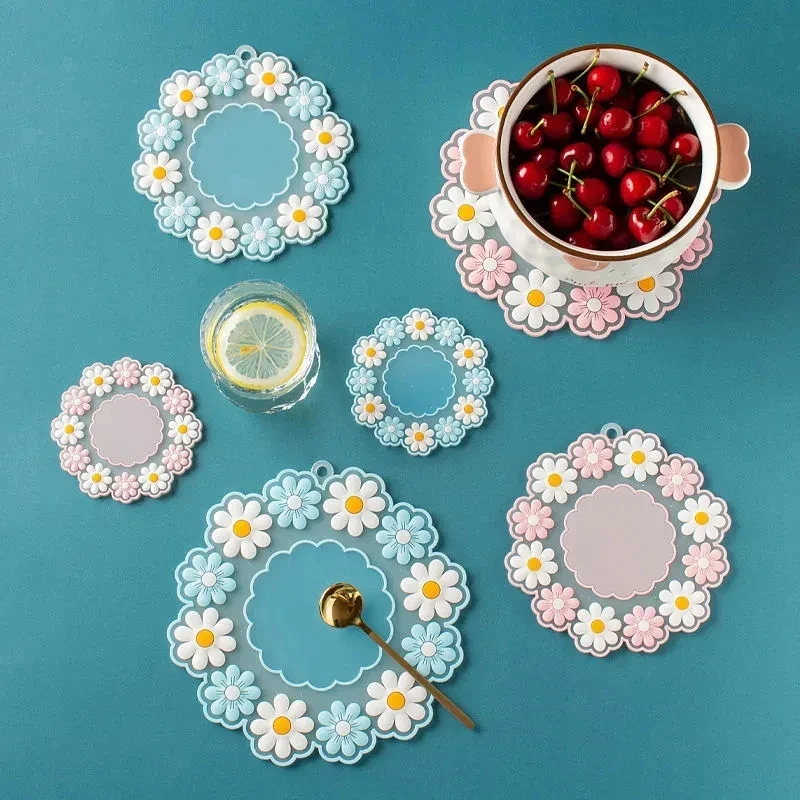Cute Daisy Blossom Table Mat Anti-skid Cup pads Tea Cup Milk Mug Coffee Cup CoasterHeat Insulation Kitchen Accessories Placemat