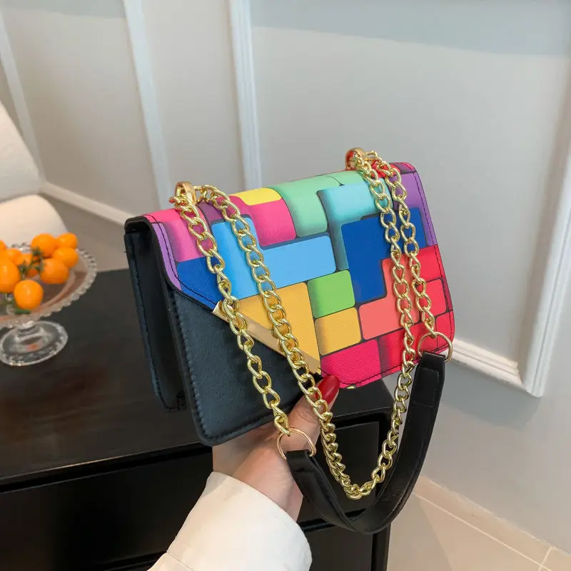 Bolsa crossbody francesa quadrada pequena para mulheres, bolsa de corrente combinando, casual e combinando, personalidade fashion, alta qualidade, nova tendência, 2024