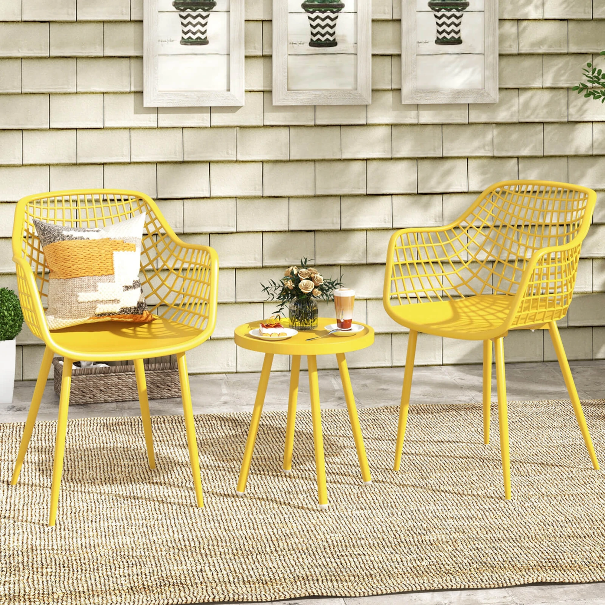 3 Piece Patio Bistro Set All Weather Heavy Duty Table and Chairs Set of 2 Yellow