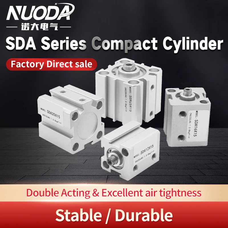 NUODA SDA Pneumatic Double Acting Compact Air Cylinder 12/16/20/25mm Bore 15mm Stroke Type Cylinders Air Compressor