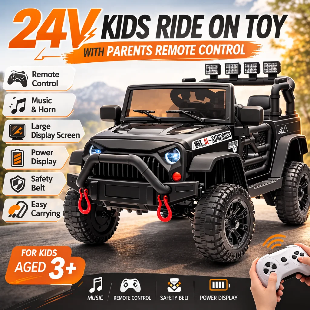 

Детский электромобиль 24В с пультом управления для родителей, музыкой, большим дисплеем, индикатором заряда, ремнем безопасности, легко переносить, для детей от 3 лет