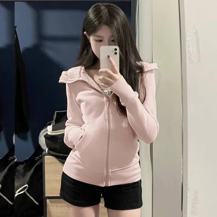 Slim-fit kort jack Dames herfst en winter 2025, nieuwe fleece verdikte en dunne trui met capuchon