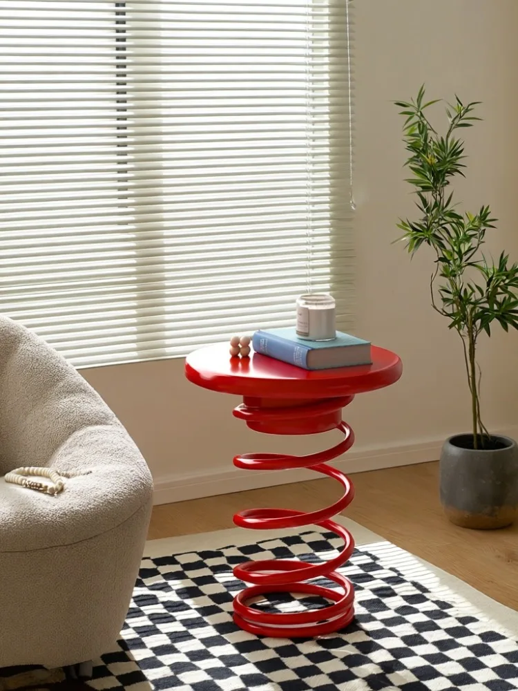 Tavolino da caffè creativo a molla rossa, sgabelli a molle piccoli per soggiorno domestico, sgabello da toeletta per camera da letto Mobili in legno massello di acciaio metallico