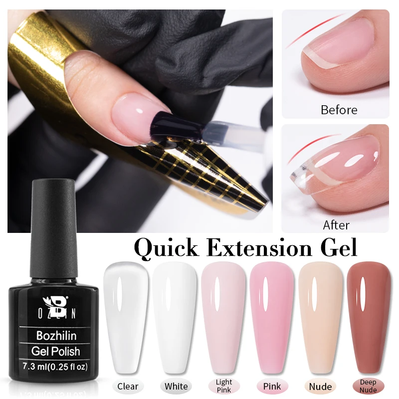 BOZLIN 7.3ML Hema Free Quick Extension Nail Gel Polish Semi Permanent UV Gel Nail Art Varnish Self-leveling Jelly Finger Gel