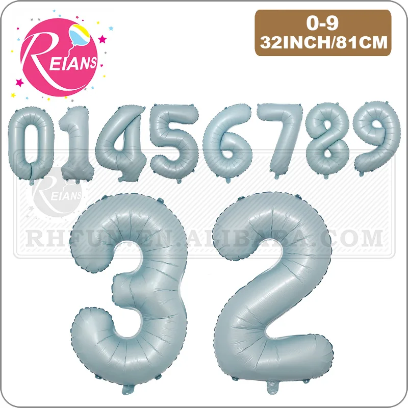 32inch Foil Balloon Number 0 1 2 3 4 5 6 7 8 9 Boys Girls Baby shower Birthday Party Matt Light Blue Balloons Party Supply