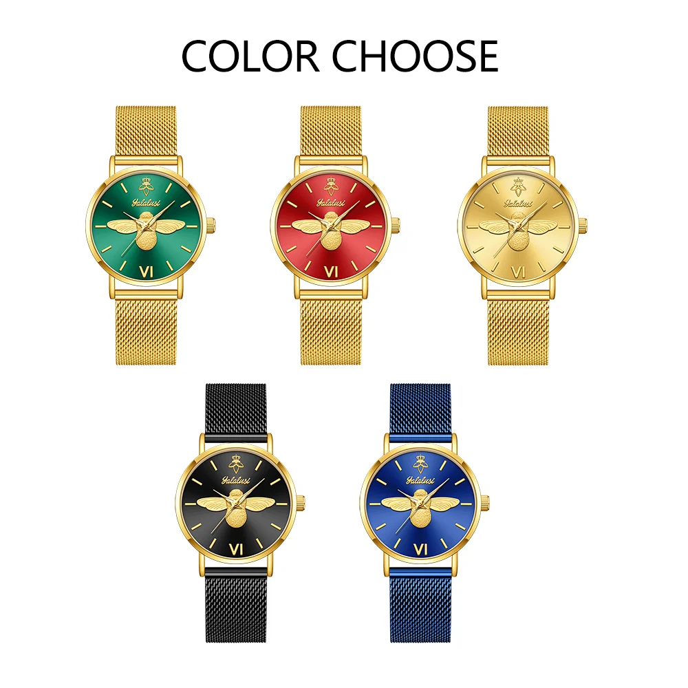 YaLaLuSi Personalized Fashion Women's Quartz Watch Gold Minimalist Ultra Thin Wristband Unique Face Temperament Gift Set