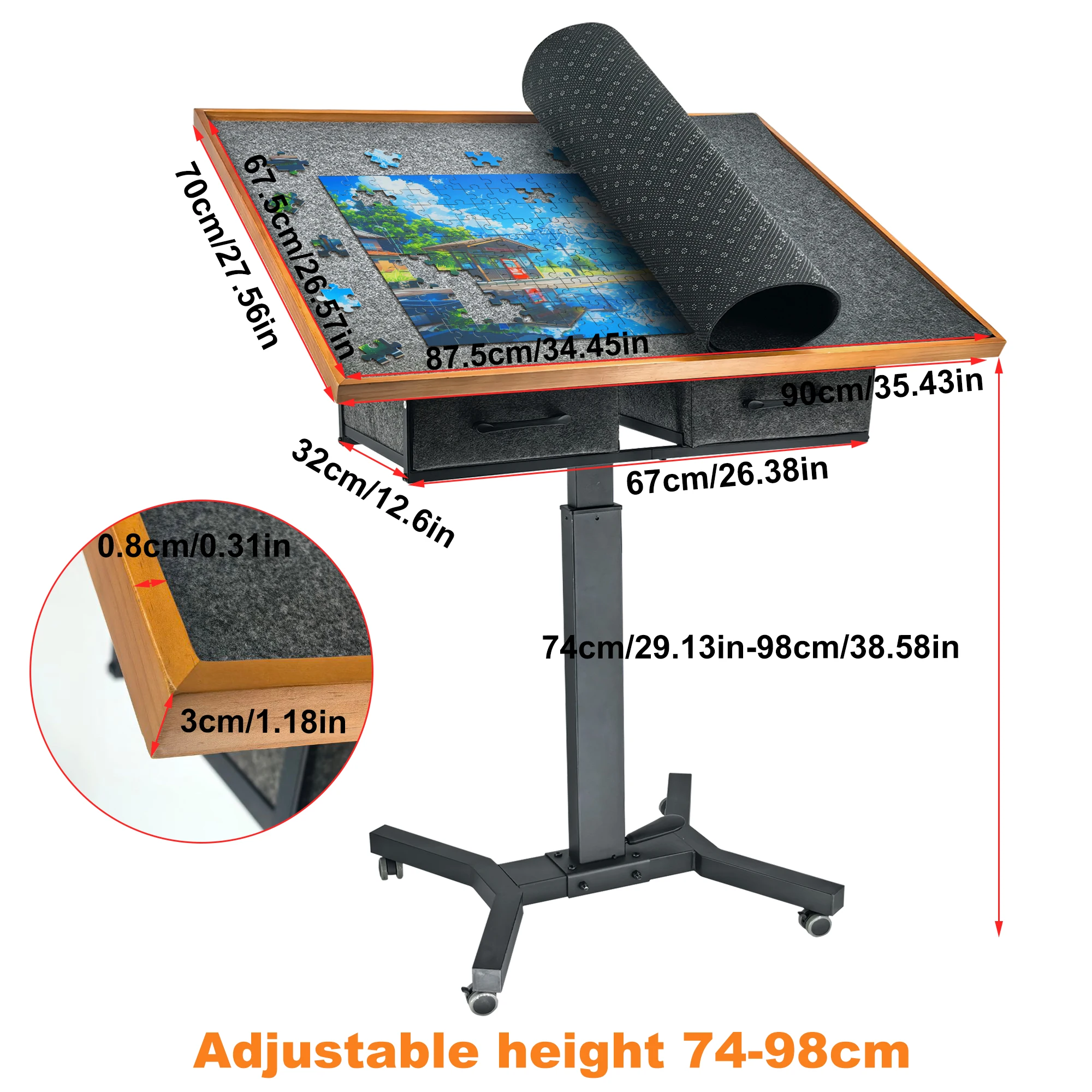 1500 Pieces Jigsaw Puzzle Table with Wheels and Drawers for Adults Indoor Game Ideal Gift Adjustable Height Tilt Angle