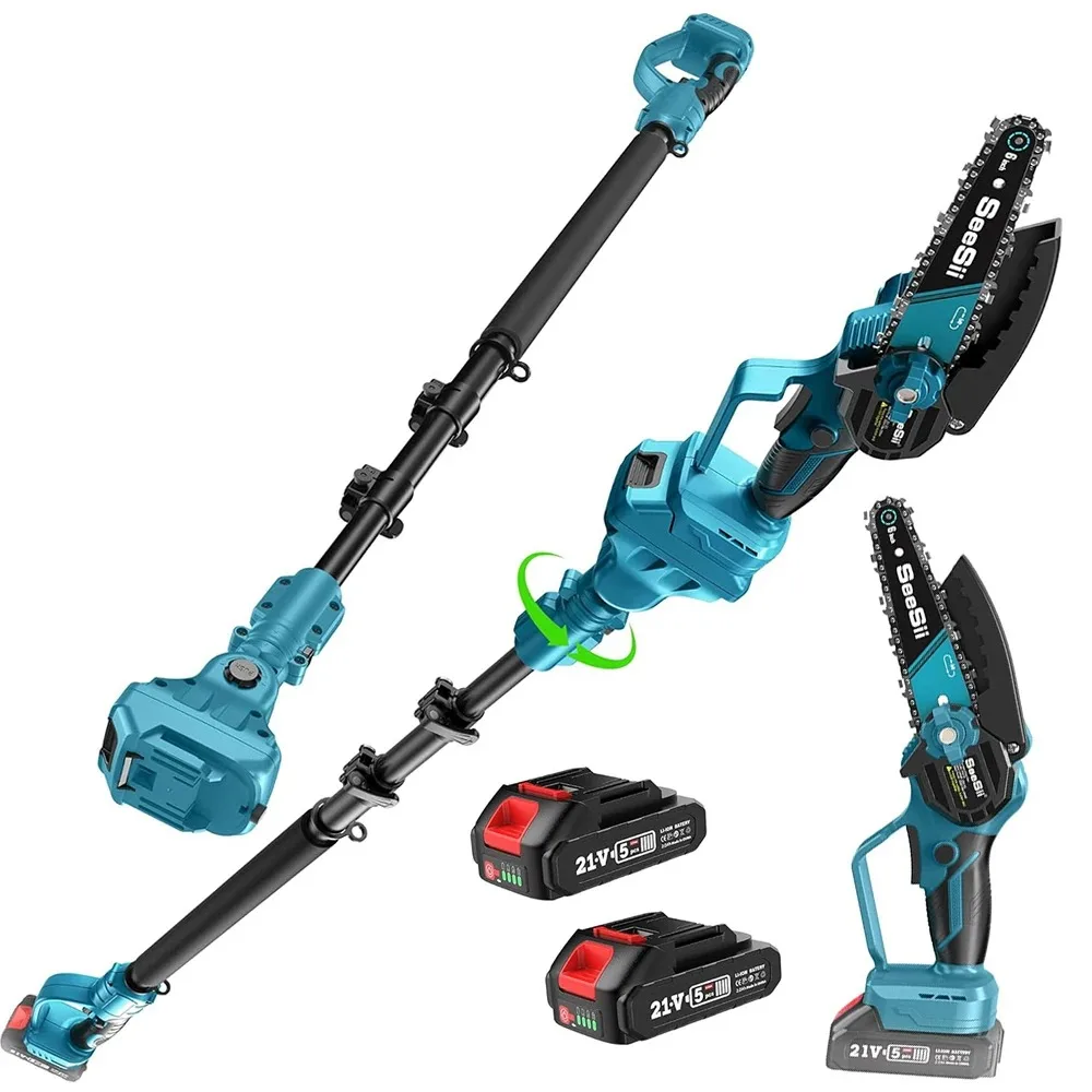 

Seesii High Branch Saw 2.4M Extension Pole Rod 2 IN1 6'' Brushless Electric Chainsaw Tree Trimming Branch Pruner Cutting Tools