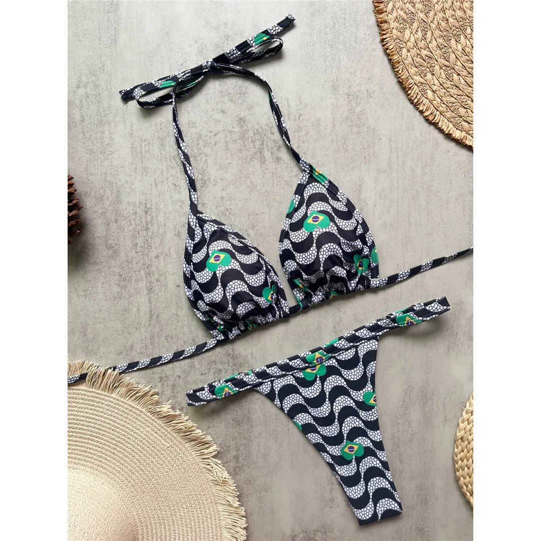 Sexy Bikini mit Wellenmuster, trägerloses Design, Damen-Badeanzug, zweiteiliges Bikini-Set, hoch geschnittene Beine, Badebekleidung, Badeanzug, Modell V8468. – Detail 4