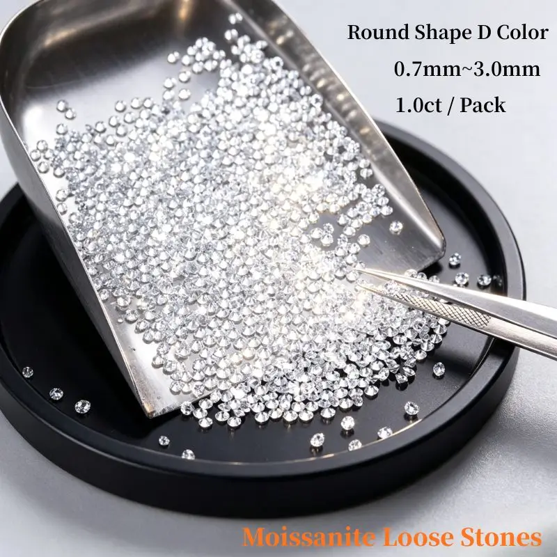 1.0ct/Pack Moissanite Loose Stone Brilliant Round Cut D Color 0.7mm-3.0mm Full Sizes Pass Diamond for DIY Charms Jewelry Making
