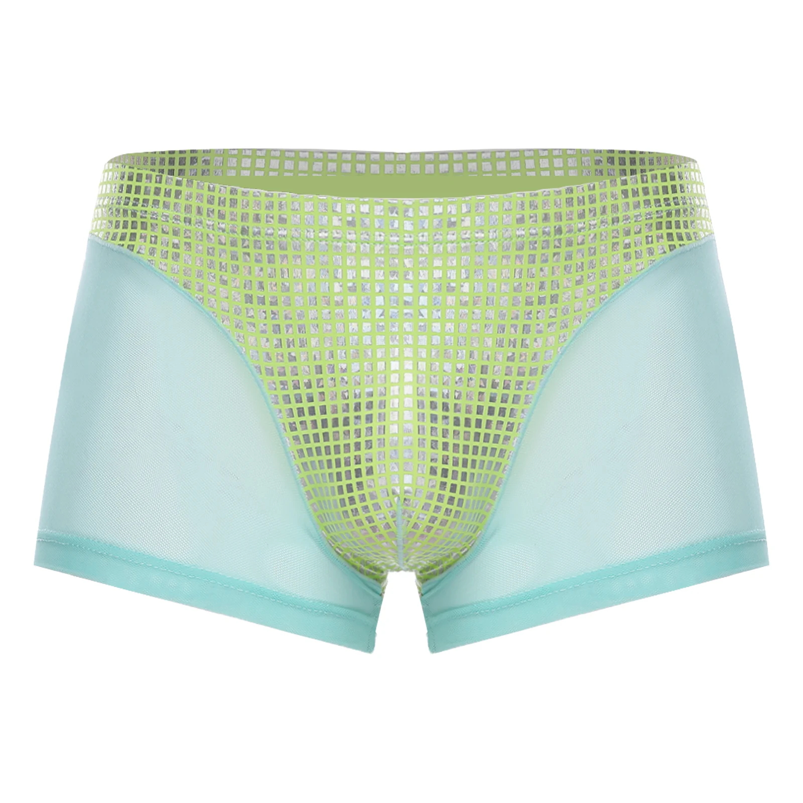 رجل معدني لامع الملاكم قصيرة منقوشة وشبكة المرقعة السراويل سراويل للسباحة تنفس ملخصات الملابس الداخلية لحزب نادي الشاطئ