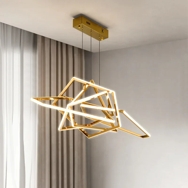 Modern Gold Irregular Shape Led Pendant Lights Minimalist Dimmable Living Dining Room Chandeliers Lighting Bedroom Lustre Lamps