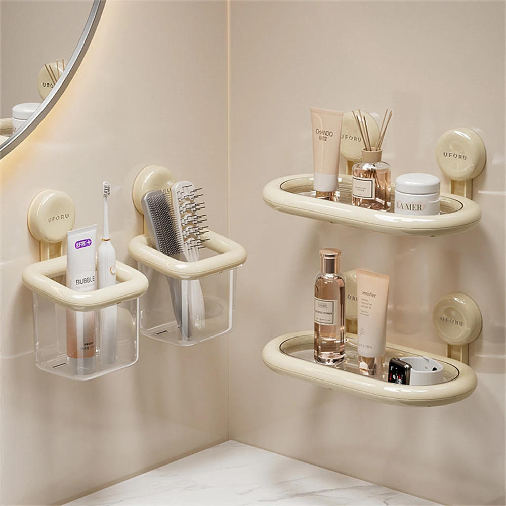 Creative Suction Cup Storage Box Wall Mounted Toothpaste Holder Household Cosmetics Cases Multifunctional Bathroom Accessories