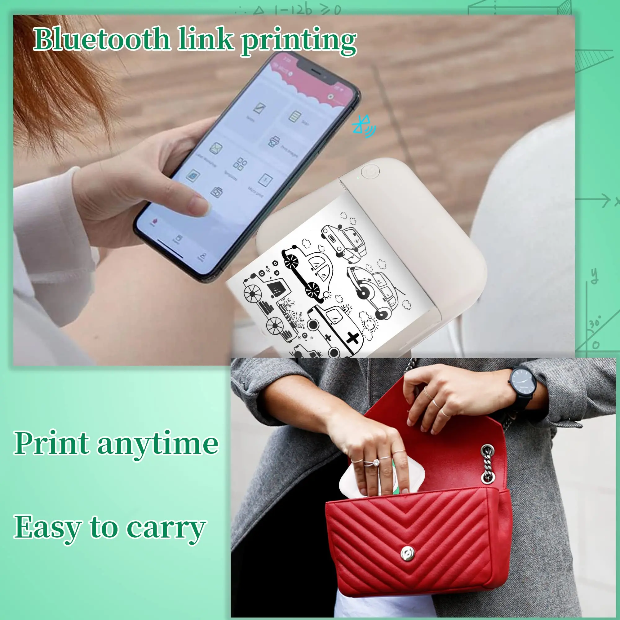 Mini printer sticker machine wireless portable mobile printer thermal printer, memos, label pockets, label receipts printer