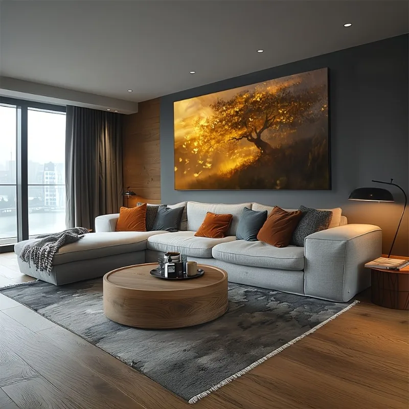 

Large Golden Tree Canvas Wall Art Frameless , Serene Landscape with Butterflies, for Bedroom, Living Room, Office Home Decor