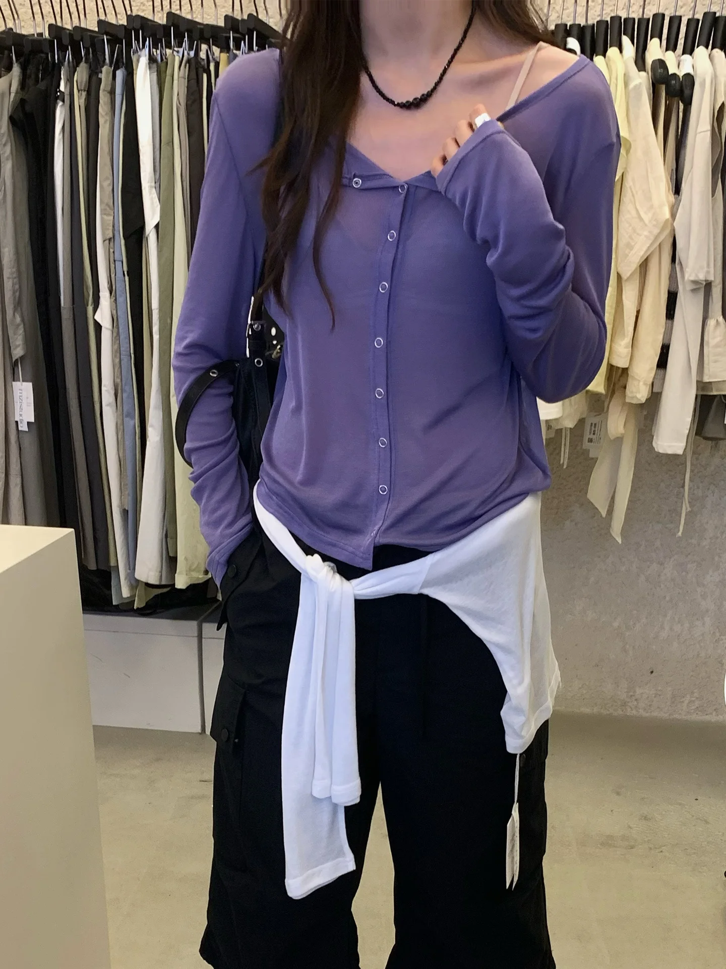 Korean Style round Neck Silk T-Shirt Cardigan Women's Summer New Thin Transparent Sun Protection Shirt Versatile Top