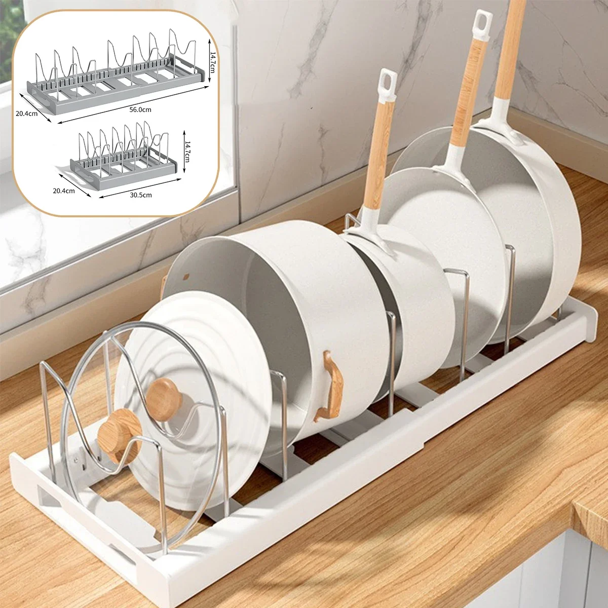 

1PC Adjustable Baking Tray Lid Telescopic Frame Cookware Cutting Board Storage Rack Drain Tray, Telescopic Drawer Organizer