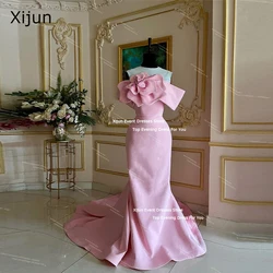 Xijun Blush Pink Mermaid Evening Dresses Sleeves Off The Shoulder Saudi Arabric Prom Dresses With Train Formal Occasion Gowns