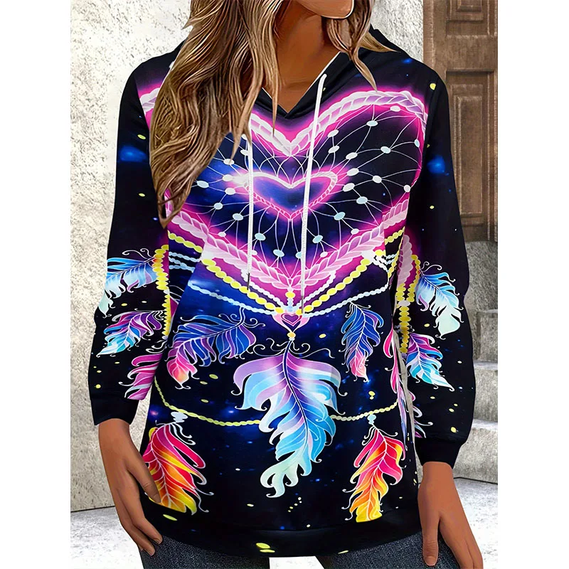 Pióro Dreamcatcher 3D Print Bluzy z kapturem Kobiety Casual Bluzy z kapturem Streetwear Y2K Pullover Harajuku Dres Odzież Damska