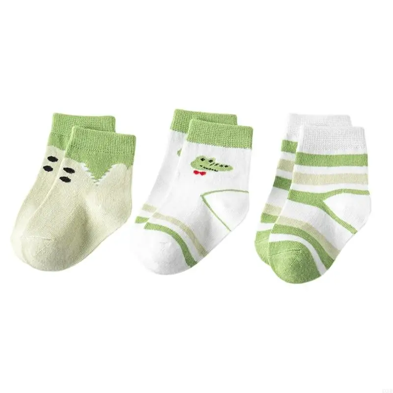  3 Pairs Baby Cotton Socks Nonslip Elastic Cuffs Comfortable Infant Daily Socks