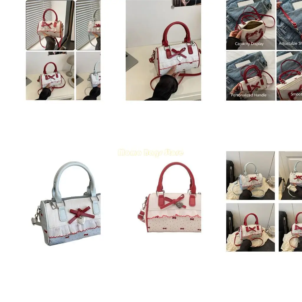 

X90D Fashionable Dot Shoulder Bag with Bows Decors Lightweight PU Crossbody Bags Evening Purse Essential Items Handbag